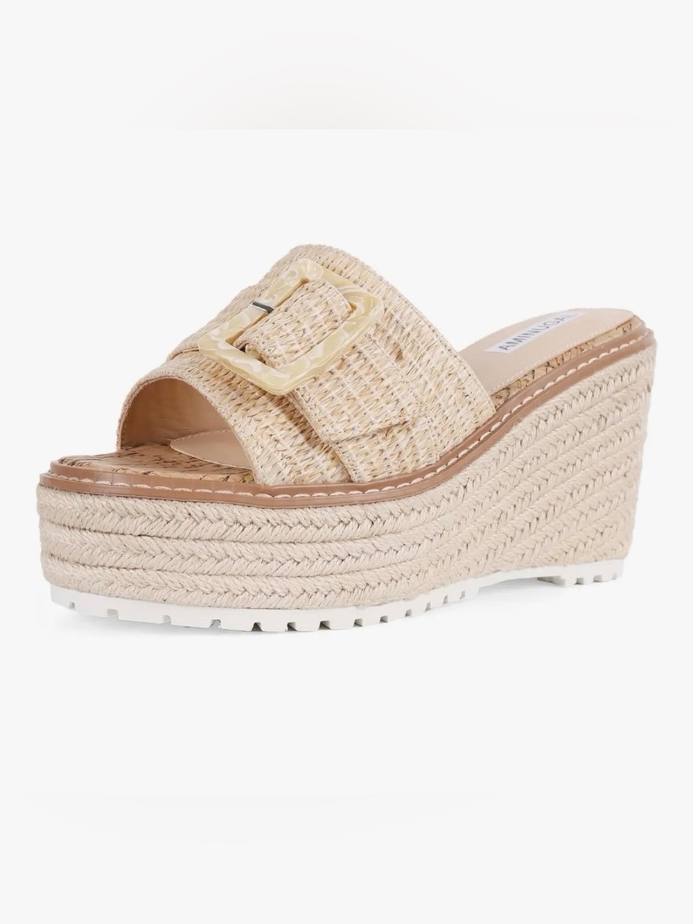 Woven Beige Platform Slide with Decorative Buckle